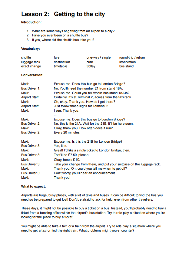 Lesson 2: Getting to the city