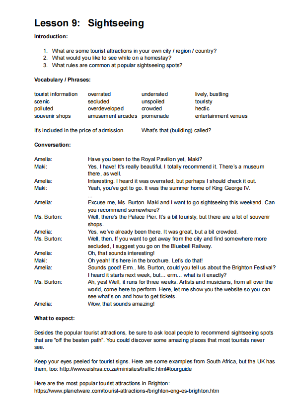 Lesson 9: Sightseeing