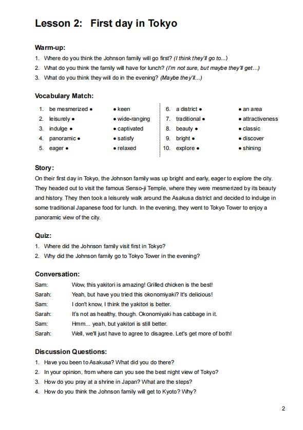 Lesson 2: First day in Tokyo