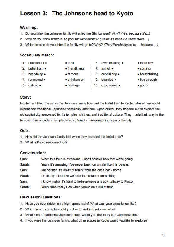 Lesson 3: The Johnsons head to Kyoto