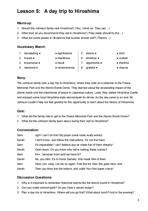 Lesson 5: A day trip to Hiroshima