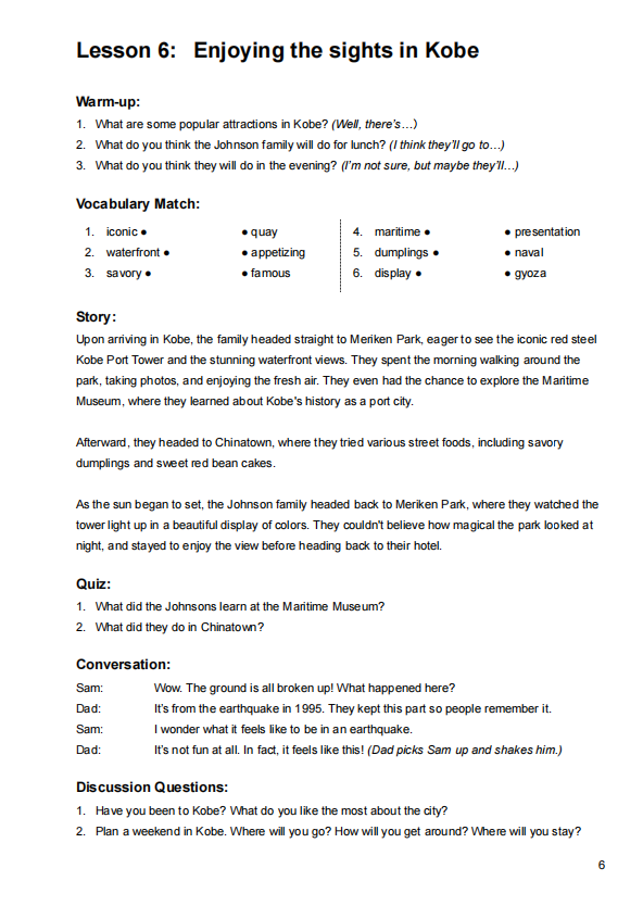 Lesson 6: Enjoying the sights in Kobe