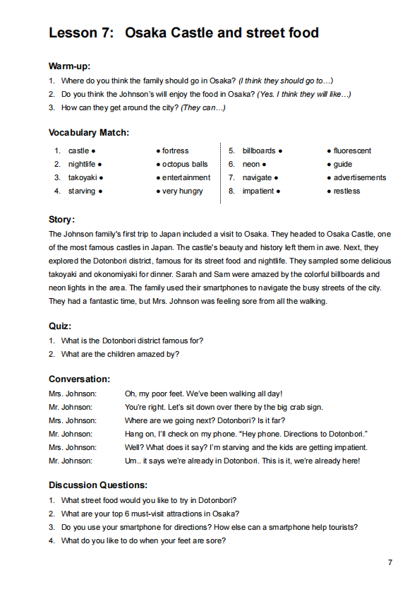 Lesson 7: Osaka Castle and street food