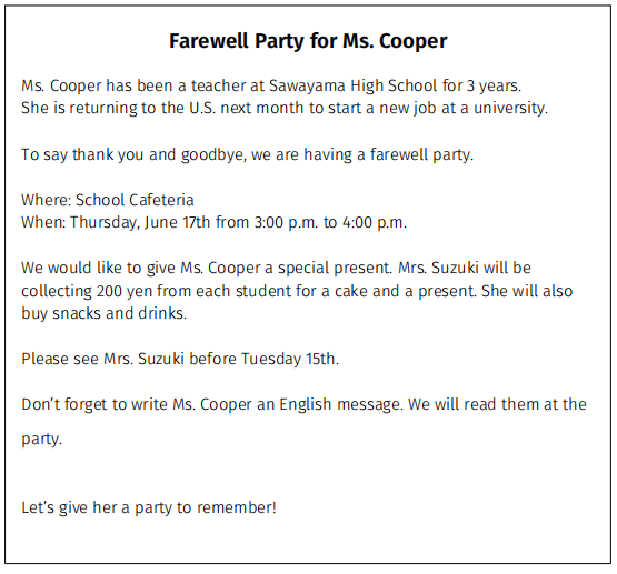 英検3級 Farewell Party